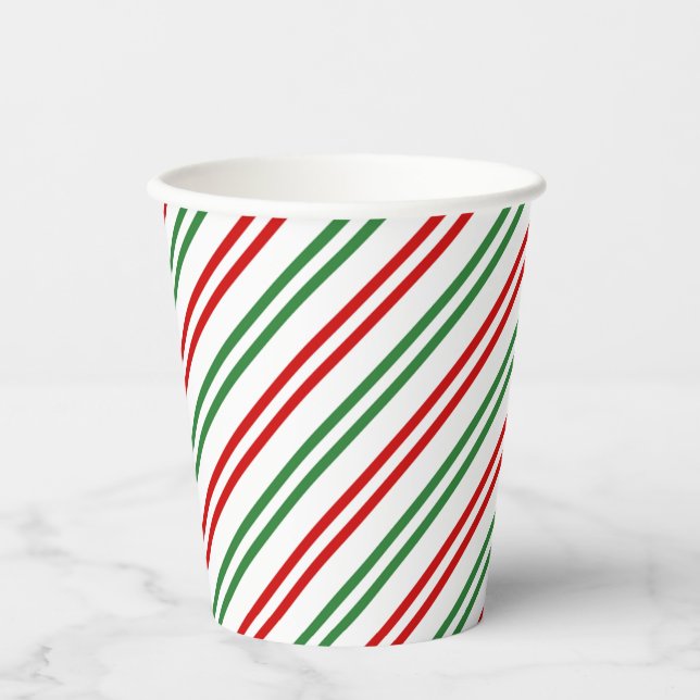Vasos De Papel Candy Cane Navidades Strips Red Green (Anverso)