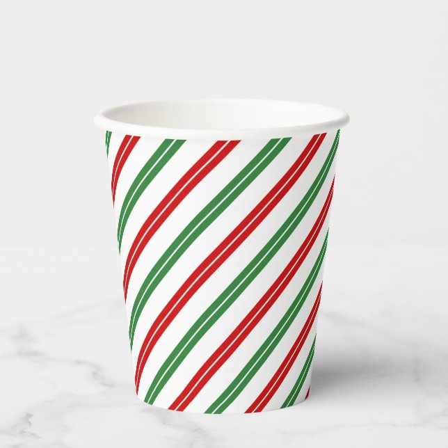 Vasos De Papel Candy Cane Navidades Strips Red Green (Anverso)