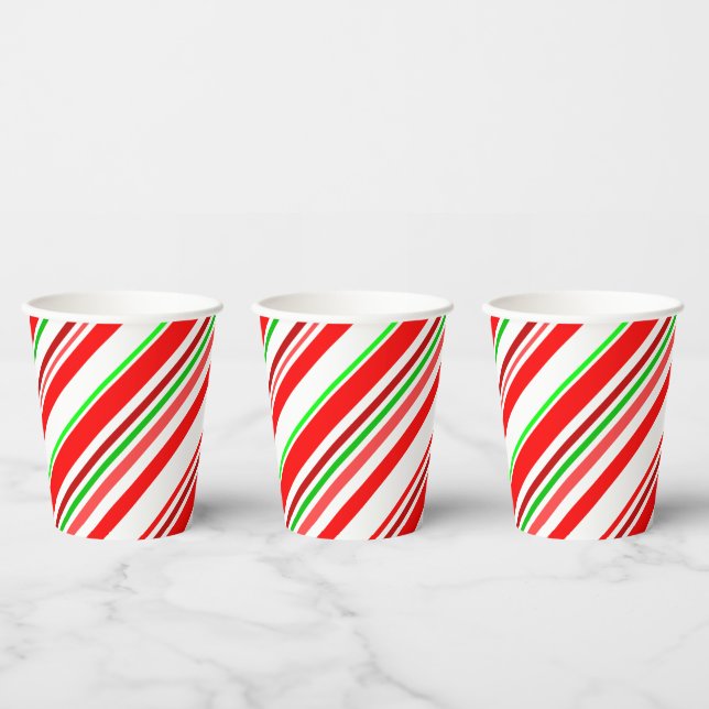 Vasos De Papel Candy Cane Swirl Strips Navidades Red White Green (Multi)