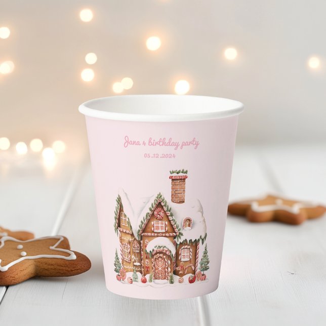 Vasos De Papel Candy Gingerbread House Cumpleaños Rosa (Subido por el creador)