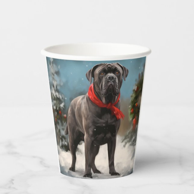 Vasos De Papel Cane Corso Dog en Navidades de nieve (Anverso)