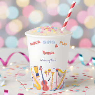 Vasos De Papel Cantar danza y jugar a los niños cumpleaños