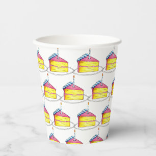 Vasos De Papel Capa Amarilla Rosa Feliz Cumpleaños Vela De Pastel