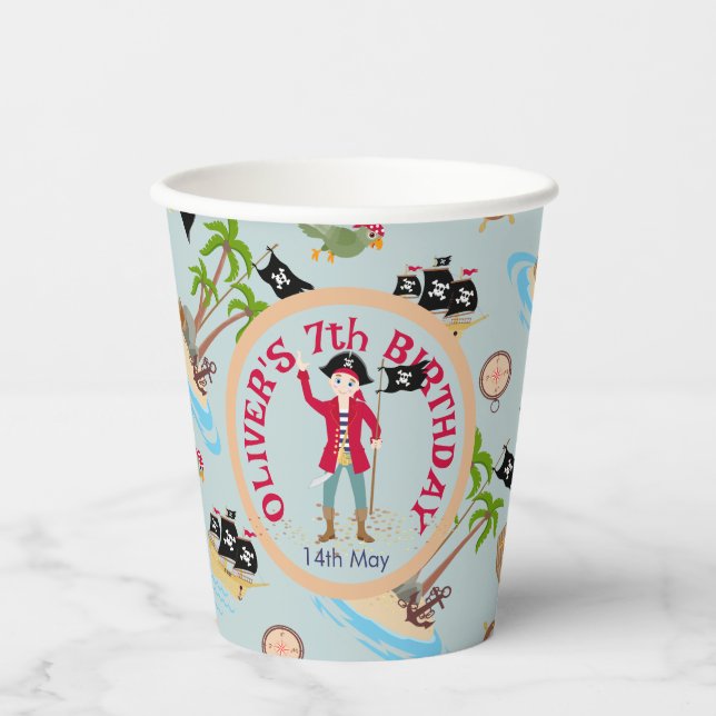 Vasos De Papel Capitán de la Fiesta de Cumpleaños del Barco Pirat (Anverso)