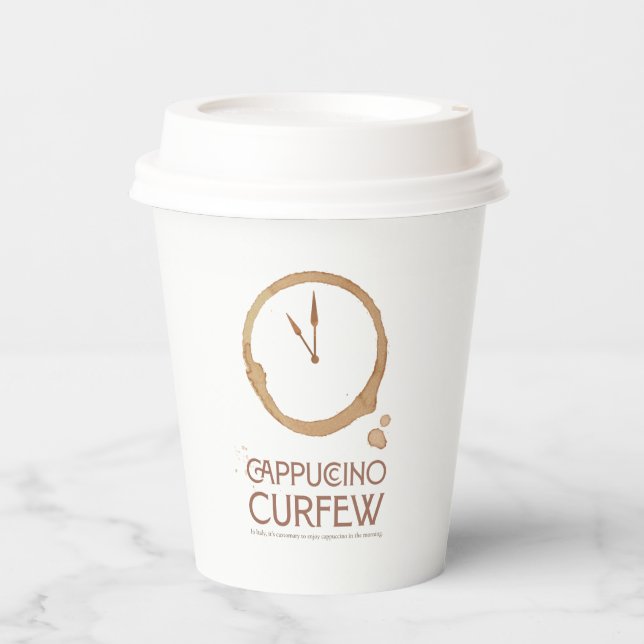 Vasos De Papel Cappuccino Curfew 11AM – To Go Coffee Cup (Anverso)