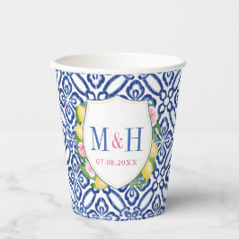 Vasos De Papel Capri Lemons Blue White Tiles Boda Escudo Ducha