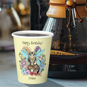 Vasos De Papel Caprichosa gata hada atigrada pastel Floral Fantas