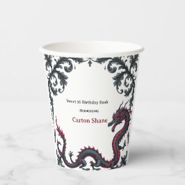Vasos De Papel Caprichoso Dragón Negro Rojo Damask Fiesta de Dulc