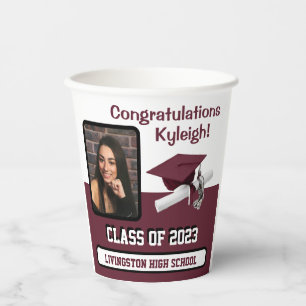 Vasos De Papel Cápsula y diploma, marrón y graduación blanca