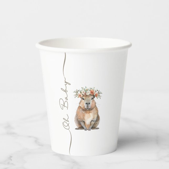 Vasos De Papel Capybara Baby Shower • Oh Baby Wildflower (Anverso)