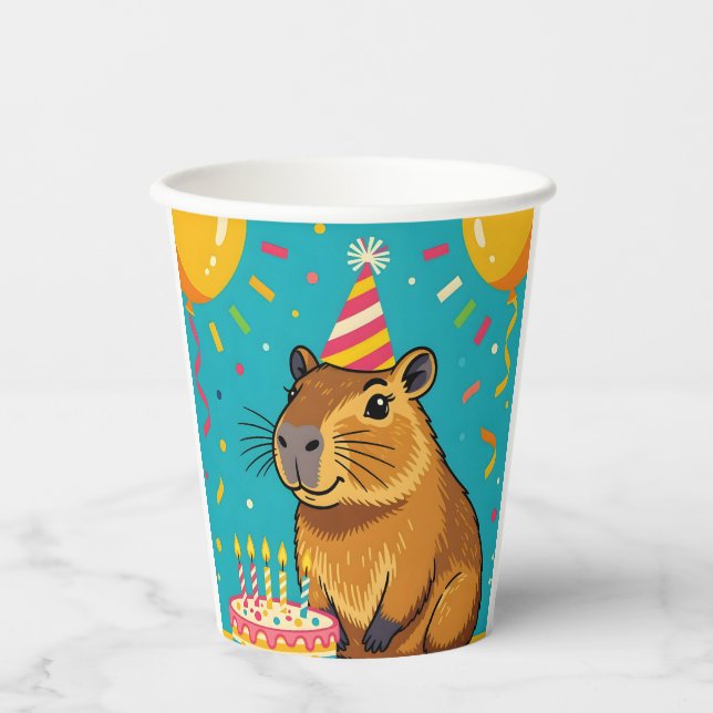 Vasos De Papel Capybara Fiesta de cumpleaños Oferta de papel taza (Anverso)