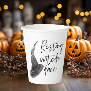 Vasos De Papel Cara de bruja descansando Feliz Halloween Fras
