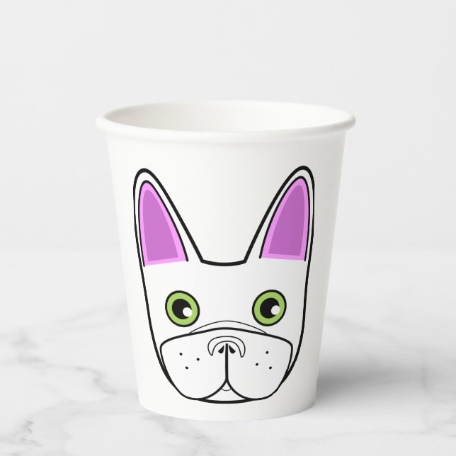 Vasos De Papel Cara de Bulldog blanco francés (Anverso)