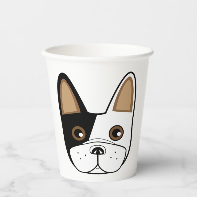Vasos De Papel Cara de Bulldog franco-negro y blanco (Anverso)