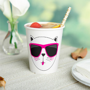Vasos De Papel Cara de gato de Guay con gafas de sol rosadas lind