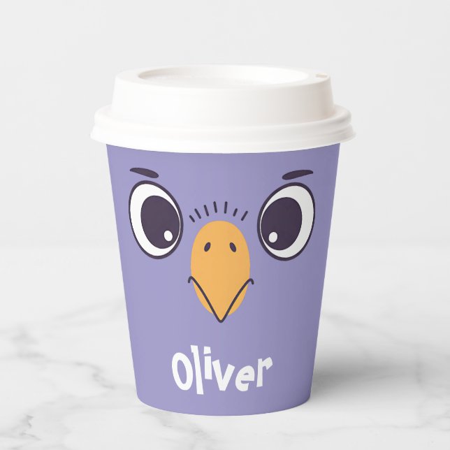Vasos De Papel Cara de Pájaro Divertida con Ojos Grandes (Anverso)