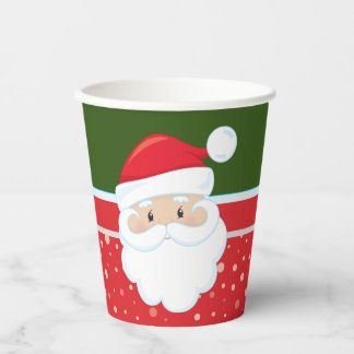Vasos De Papel Cara de Papá Noel en Navidad verde rojo