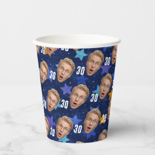 Vasos De Papel Cara Divertida Foto Personalizada Azul Fiesta