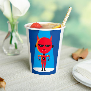 Vasos De Papel Carácter de superhéroe malvado negrita rojo y azul