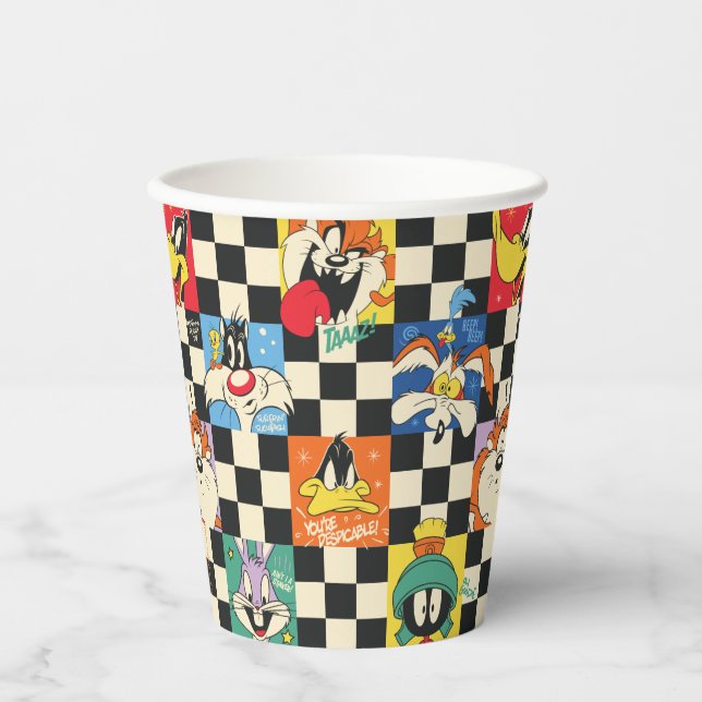 Vasos De Papel Caracteres LOONEY TUNES™ en negro y blanco (Anverso)