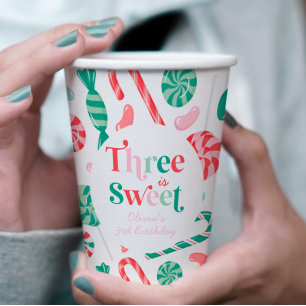 Vasos De Papel Caramelo de Navidad Tres es Dulce Cumpleaños 3