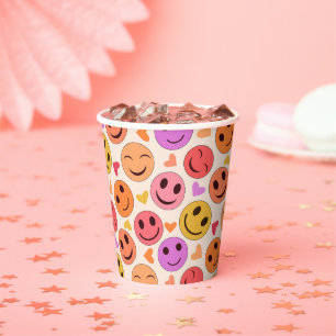 Vasos De Papel Caras felices sonrientes coloridas con corazones