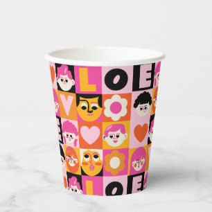 Vasos De Papel Caras Ilustracion Nostalgia Moderna Naranja Rosa