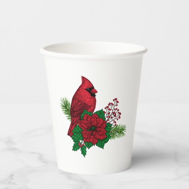 Vasos De Papel Cardenales rojos sobre decoración de Navidades (Anverso)