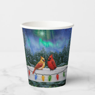 Vasos De Papel Cardenales y Navidades iluminan la nieve de invier