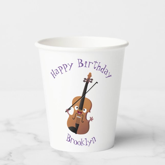 Vasos De Papel Caricatura musical divertida en violín (Anverso)