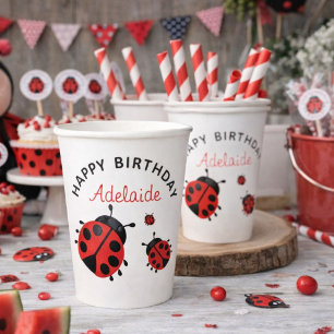 Vasos De Papel Cariñosa Mariquita Roja Moderna Cumpleaños Persona