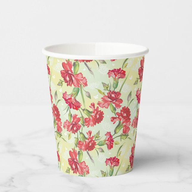 Vasos De Papel Carnaciones rojas en verde con mariposas (Izquierda)