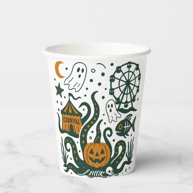 Vasos De Papel carnaval de halloween bajo el océano (Reverso )