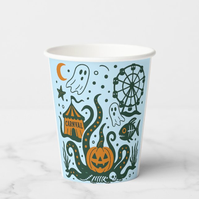 Vasos De Papel carnaval de halloween bajo el océano (Reverso )