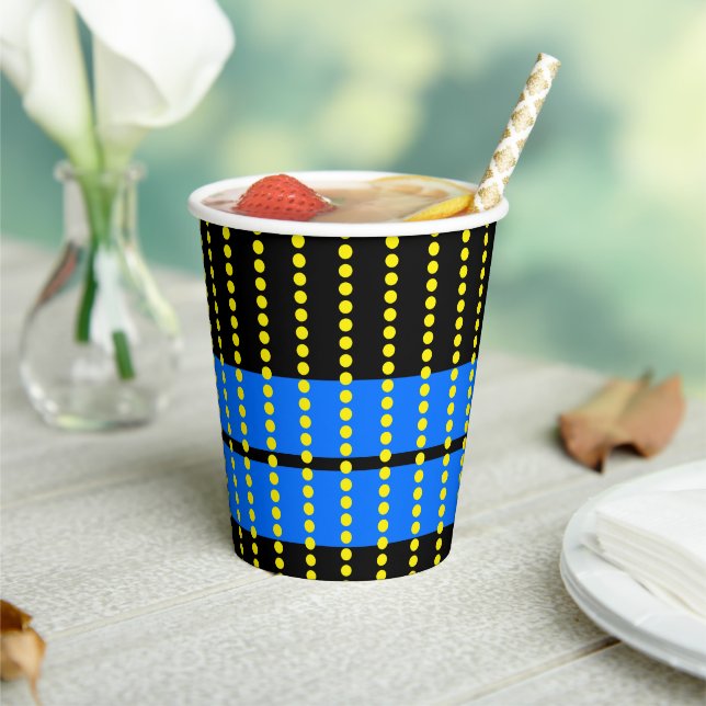 Vasos De Papel Carreras Azul Brillante Tiras De Puntos Amarillos  (in situ)