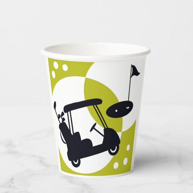 Vasos De Papel Carrito de golf, clubes y verdes (Anverso)