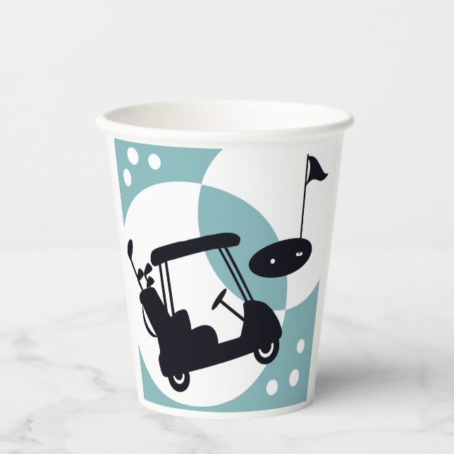 Vasos De Papel Carro de golf retro en negro y azul (Anverso)