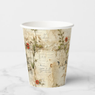 Vasos De Papel Carta de amor de pergamino vintage con flores (6)