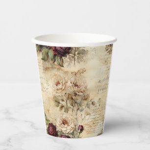 Vasos De Papel Carta de amor de pergamino vintage con flores (7)