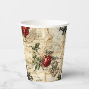 Vasos De Papel Carta de amor de pergamino vintage con flores (9)