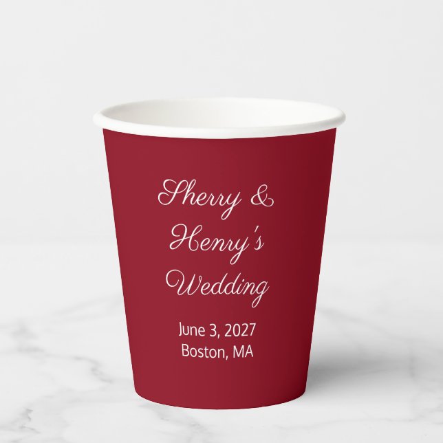 Vasos De Papel Cartas Dulces Granate y Blanco:  Boda (Anverso)