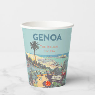Vasos De Papel Cartel de viaje vintage de Génova Riviera italiana