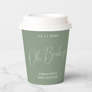 Vasos De Papel Cartel Minimalista Verde Sage Oh Baby Shower
