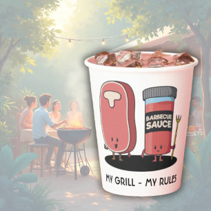 Vasos De Papel Cartoon Carne y Salsa Chef de BBQ personalizado 