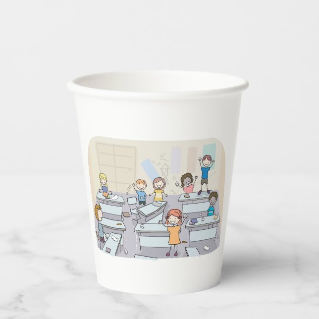 Vasos De Papel Cartoon Classroom Chaos With Wild Students (Anverso)