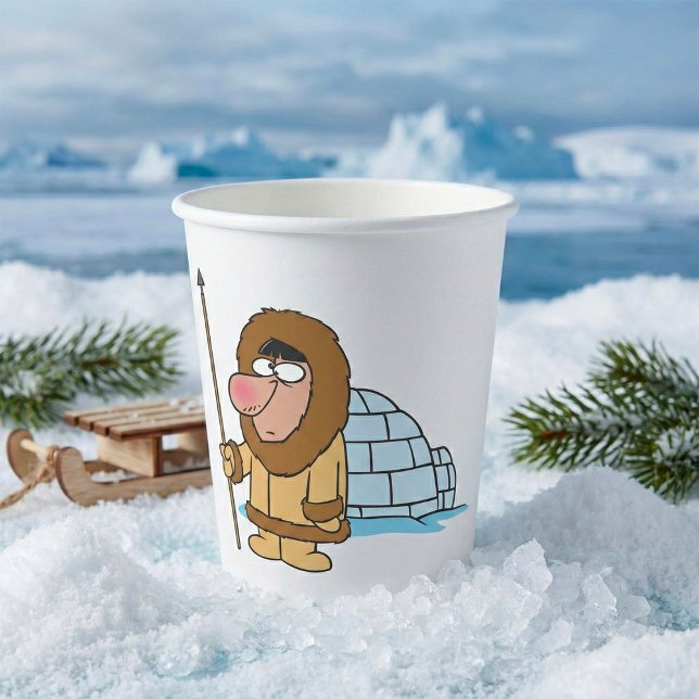 Vasos De Papel Cartoon Inuit Eskimo with Spear and Igloo (Subido por el creador)