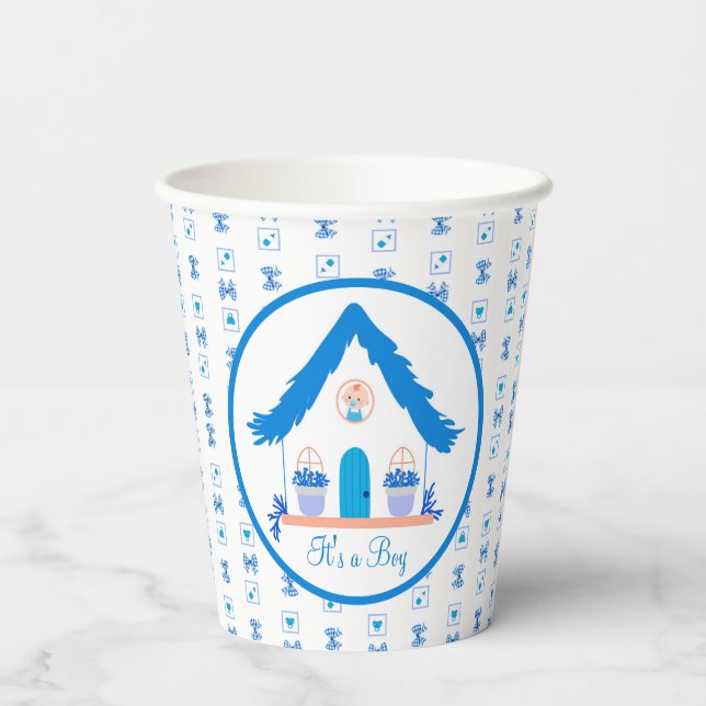 Vasos De Papel Casa azul personalizada Es un niño ducha bebé (Reverso )