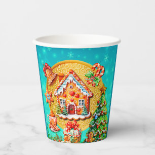 Vasos De Papel Casa de Caramelo de Jengibre de Navidad y Año Nuev