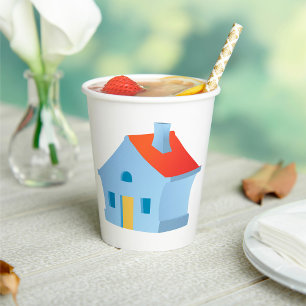 Vasos De Papel Casa de Dibujos Animados Caprichosa Hogar Colorido