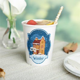 Vasos De Papel Casa De Invierno En La Nieve